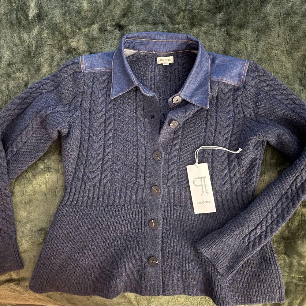 Pilcro Women's Navy Cable Knit Cardigan